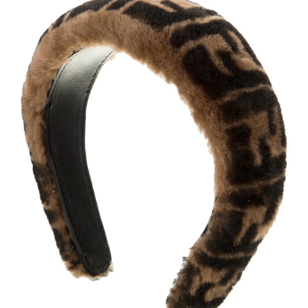 Fendi Fur Leopard Print Headband Brown